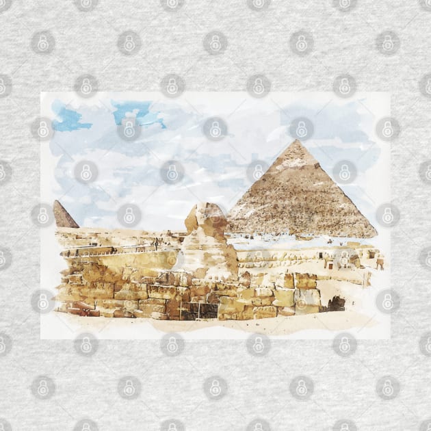 Egypt Sphinx Giza Pyramids Lovely Traveling Fine Art Painting by Naumovski